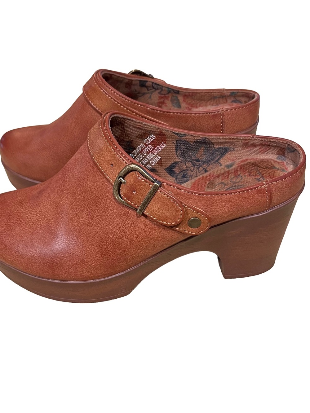 NEW Born BOC Brown Women’s Sz 6 Clogs Platform Heel Buckle Mules - Picture 3 of 9
